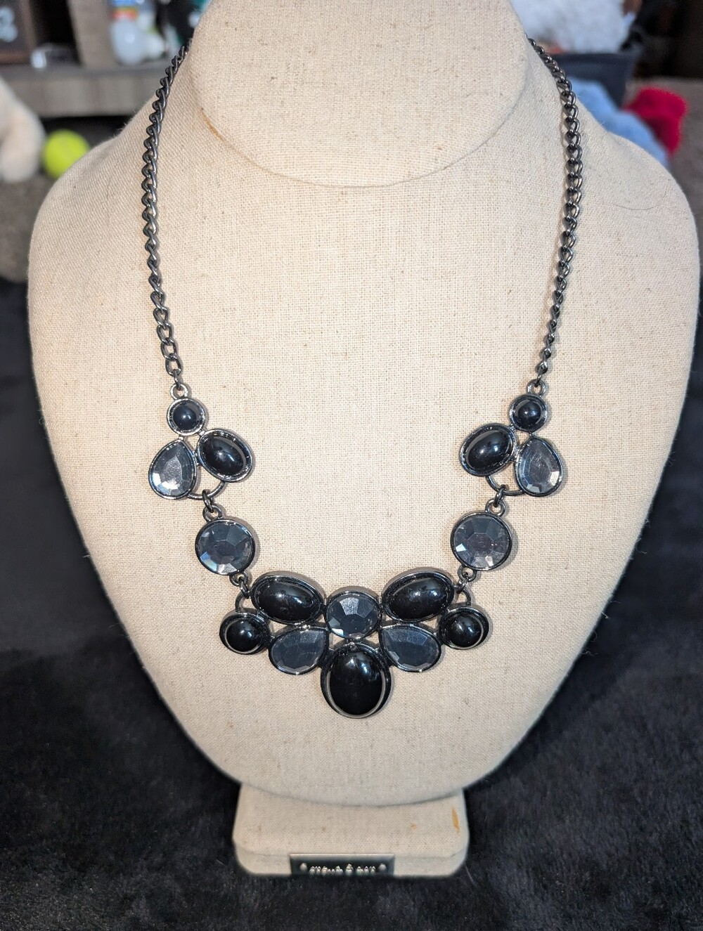 3/$15 Statement Black And Grey Bib Necklace